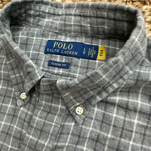 Polo by Ralph Lauren Men's Classic Gray Plaid Button-Down Flannel Shirt (Large)